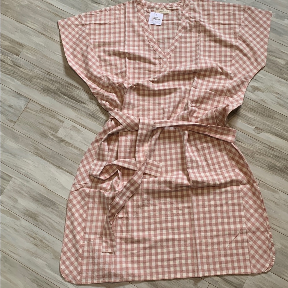 Pink Gingham V-Neck Dress